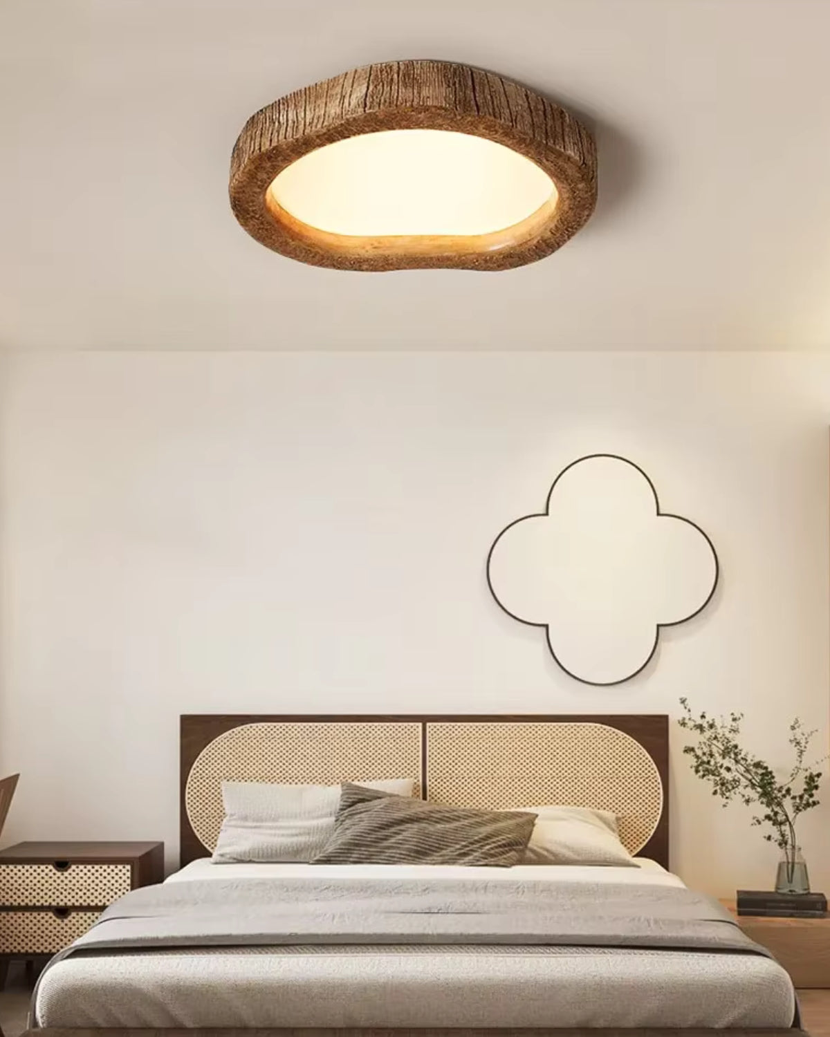 Grainhalo Ceiling Light | Rustic Wood Effect Resin LED Flush Mount In Three Round Panel Sizes