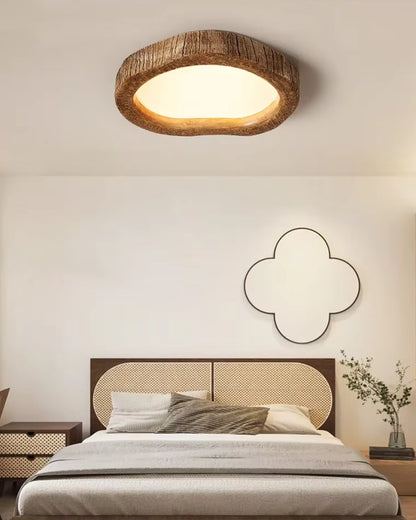 Grainhalo Ceiling Light | Rustic Wood Effect Resin LED Flush Mount In Three Round Panel Sizes