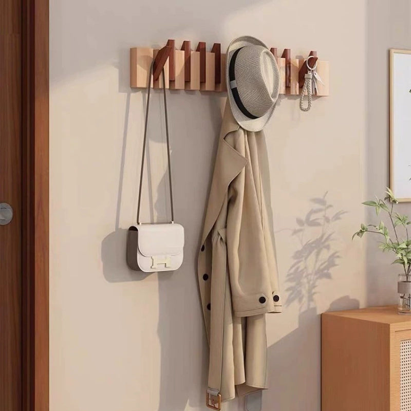 Wooden Wall Hooks | Foldable Piano Key Design Coat Hanger Rack With Six Fold Down Wall Pegs