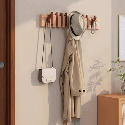 Wooden Wall Hooks | Foldable Piano Key Design Coat Hanger Rack With Six Fold Down Wall Pegs