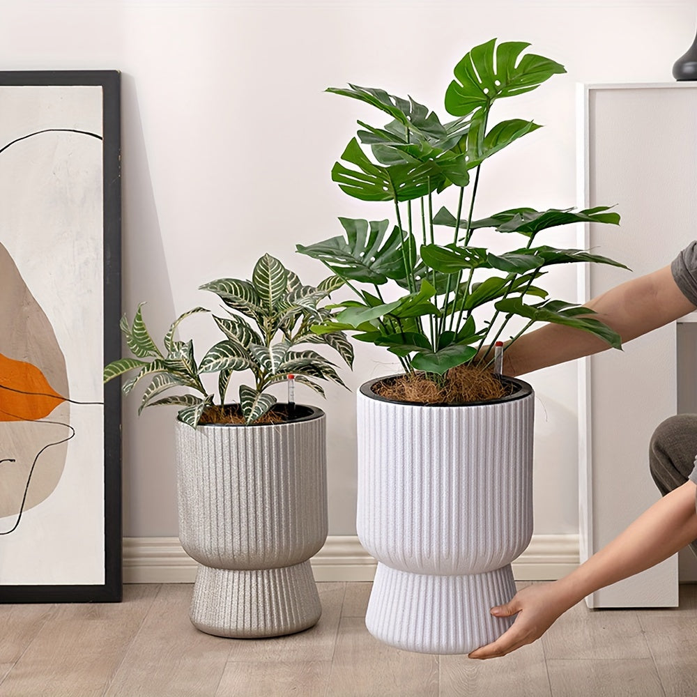 White Self Watering Flower Pot | Modern Wine Glass Design With A Built In Water Level Indicator