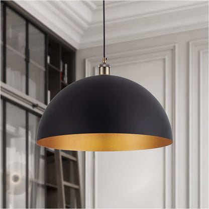 Vintage Industrial Dome Pendant Light | Black and Gold Iron Shade For Kitchens, Bars and Cafes