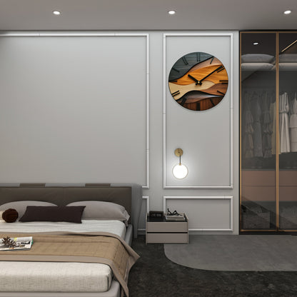 Artistic Round Wall Clock | Nordic Faux Wood Grain Design For Living Rooms, Halls and Studies