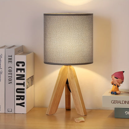 Nordic Wooden Tripod Table Lamp | Fabric Shade Floor Standing Style For Living Room Corners