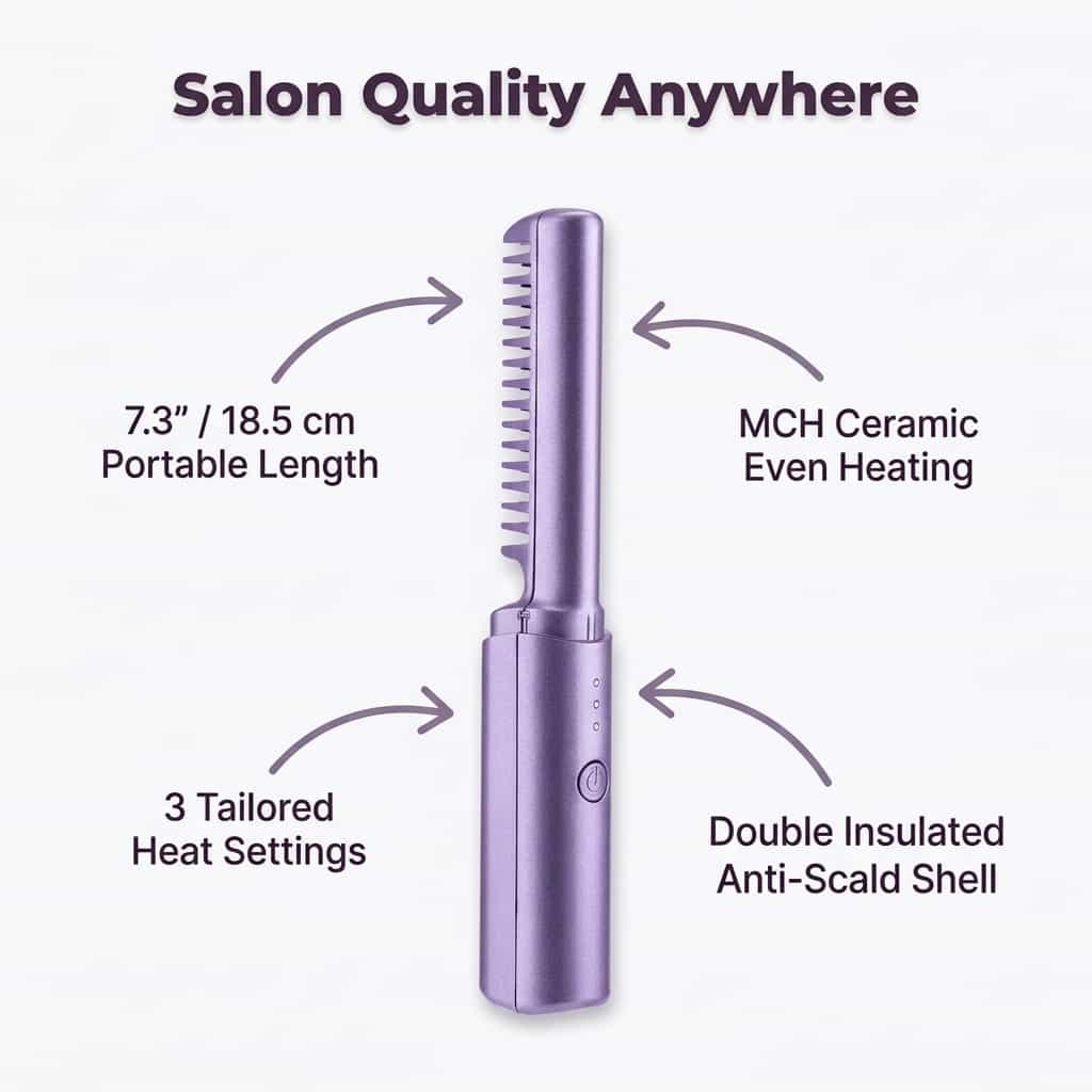 Glosswand Portable Hair Straightener | Compact Fast Heat Travel Flat Iron For Fringes and Touch Ups