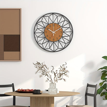Modern Metal Wall Clock | Wood Grain Centre Design In Three Different Round Clock Face Sizes