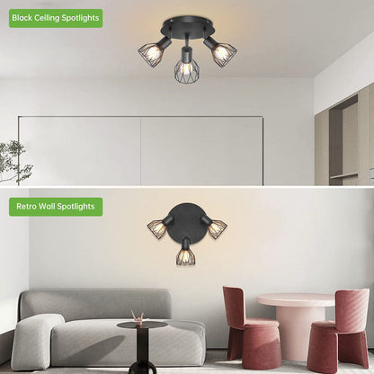 Industrial Adjustable Black Spotlight Ceiling Light | 3 Light Adjustable Iron Bar For Hallways