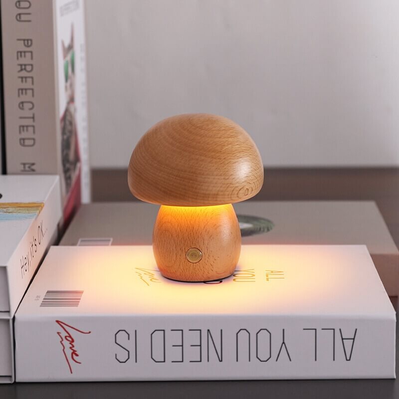 Bolette Mushroom Lamp | Natural Wood Rechargeable Night Light In Two Sizes and Two Timbers