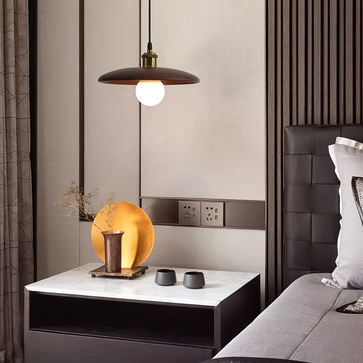 Modern Nordic Solid Wood Pendant Light | Scandinavian Ceiling Lamp In Walnut and Natural Wood