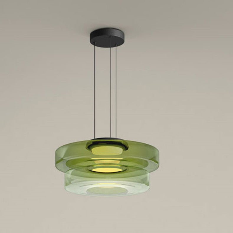 Bauhaus Glass Pendant Light | Modern Layered LED Hanging Lamp In Three Tinted Glass Colours