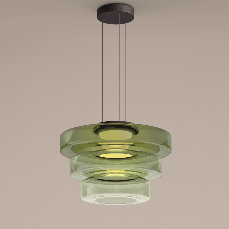 Bauhaus Glass Pendant Light | Modern Layered LED Hanging Lamp In Three Tinted Glass Colours