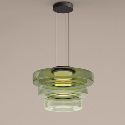 Bauhaus Glass Pendant Light | Modern Layered LED Hanging Lamp In Three Tinted Glass Colours