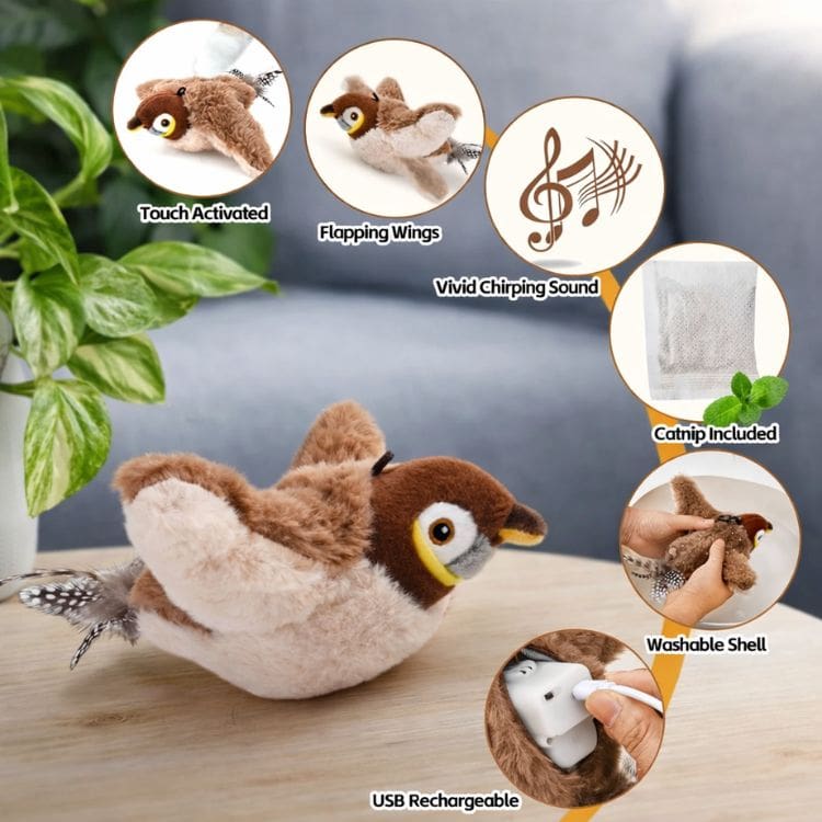 Flitterpaw Interactive Cat Toy | Fluttering Bird Motion Hunting Toy For Indoor Cats and Kittens