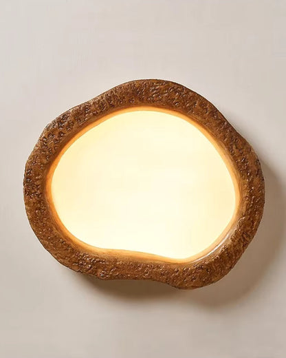 Grainhalo Ceiling Light | Rustic Wood Effect Resin LED Flush Mount In Three Round Panel Sizes