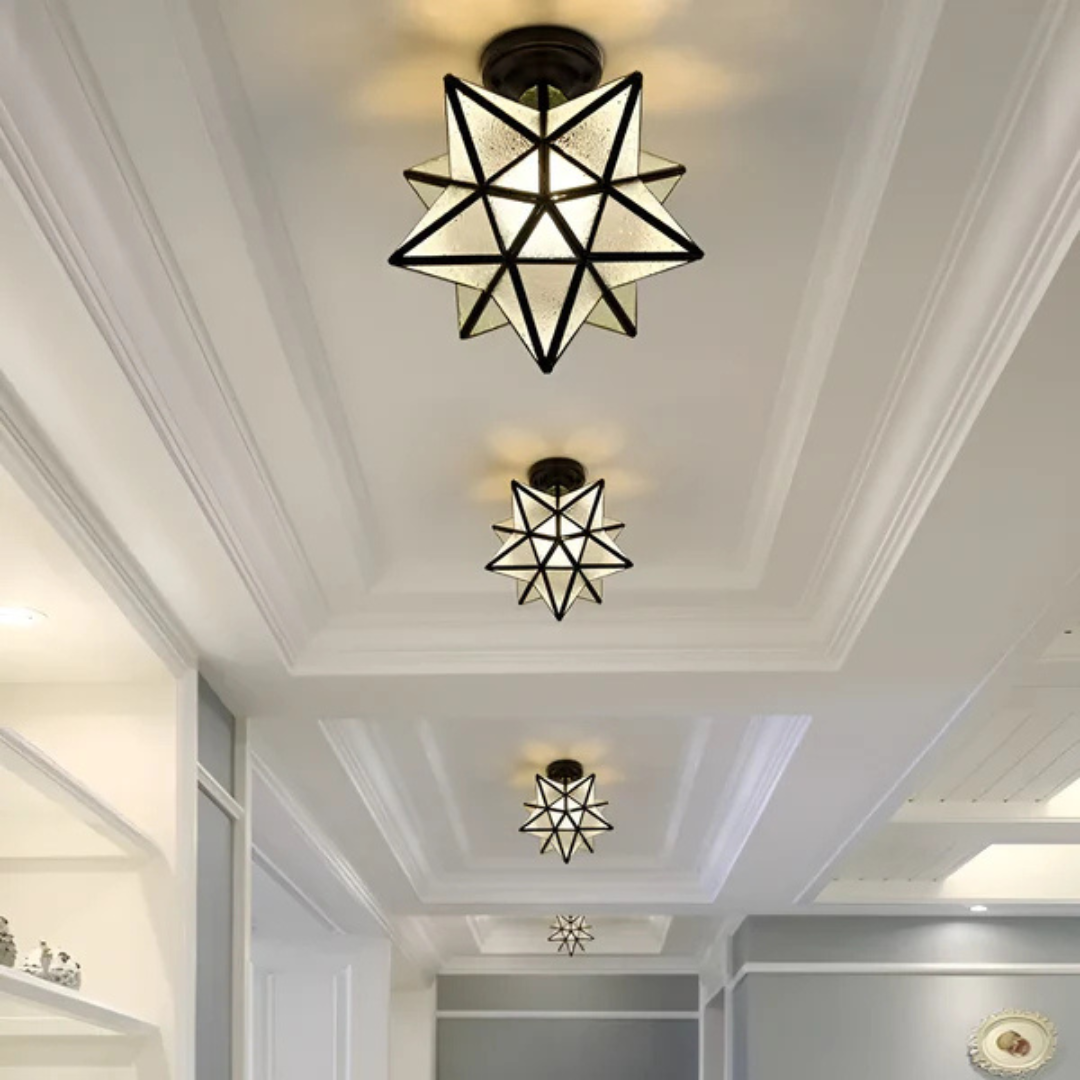 Stellune LED Ceiling Lamp | Elegant Geometric Star Light In Gold or Black, In Two Star Designs