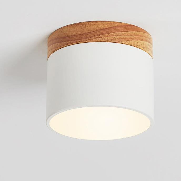 Scandinavian Macaron LED Ceiling Light | Wooden Accent Flush Mount In Seven Soft Macaron Colours