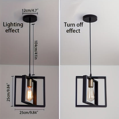 Industrial Pendant Ceiling Light | Modern Minimalist Geometric Open Frame In Metal or Wood