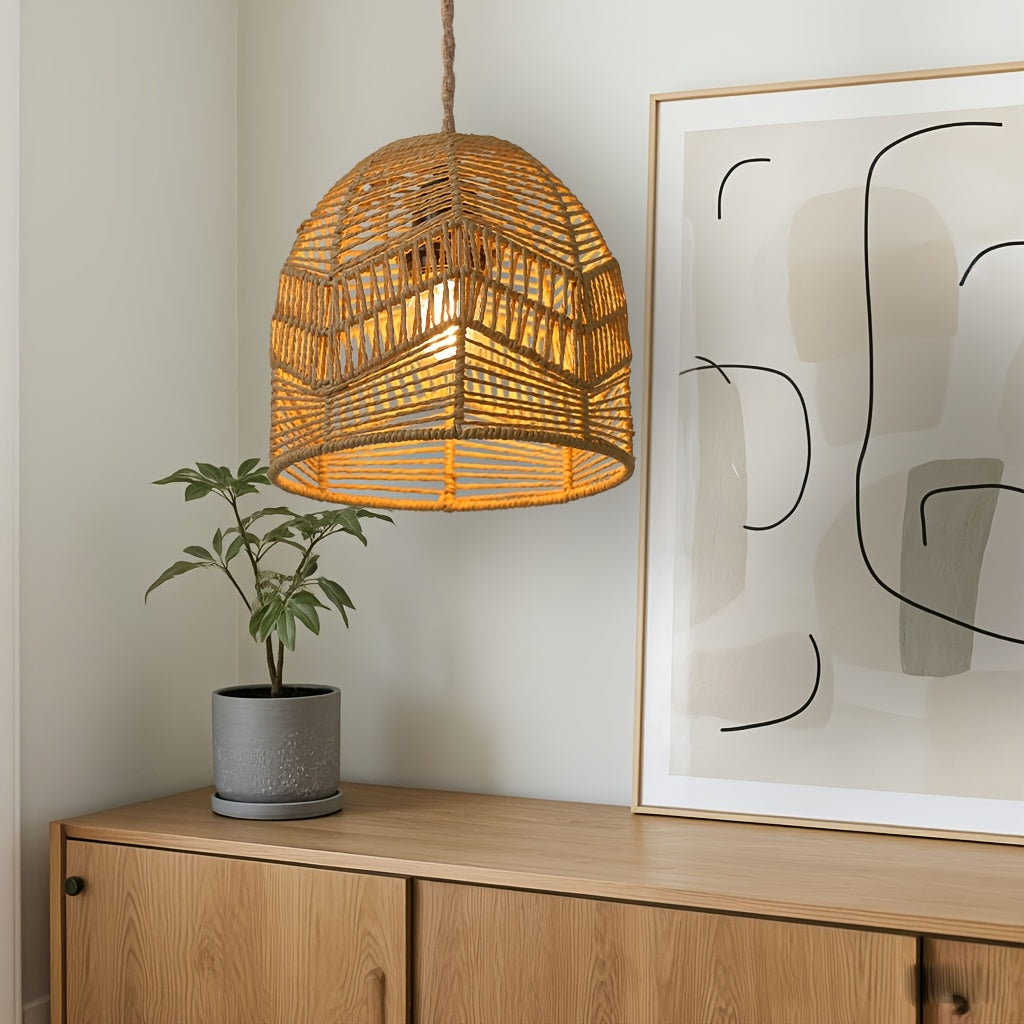 Handwoven Rope Pendant Shade | Rustic Farmhouse Woven Bell Shade, 19 Centimetres Wide and High