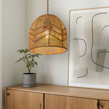 Handwoven Rope Pendant Shade | Rustic Farmhouse Woven Bell Shade, 19 Centimetres Wide and High