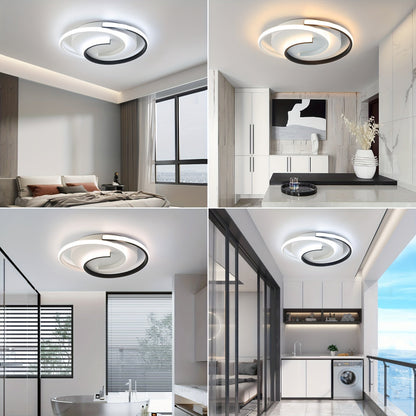 Modern Spiral LED Ceiling Light | Minimalist Round Flush Mount In A Matte Cast Iron Finish