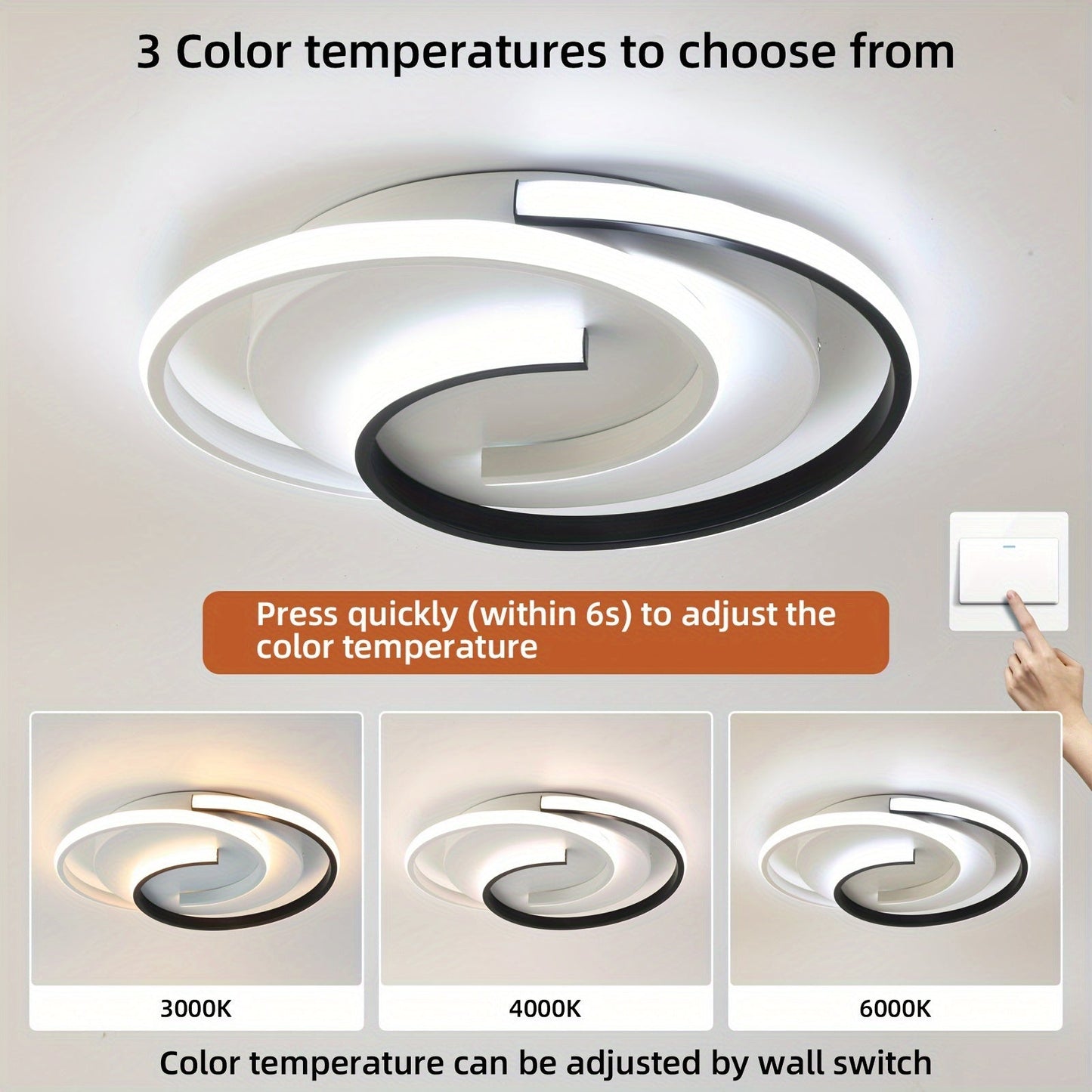 Modern Spiral LED Ceiling Light | Minimalist Round Flush Mount In A Matte Cast Iron Finish