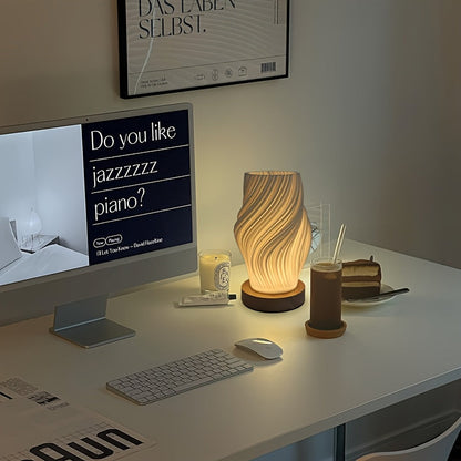 Modern LED Swirl Table Lamp | Minimalist Dimmable Sculptural Bedside And Desk Light For Offices
