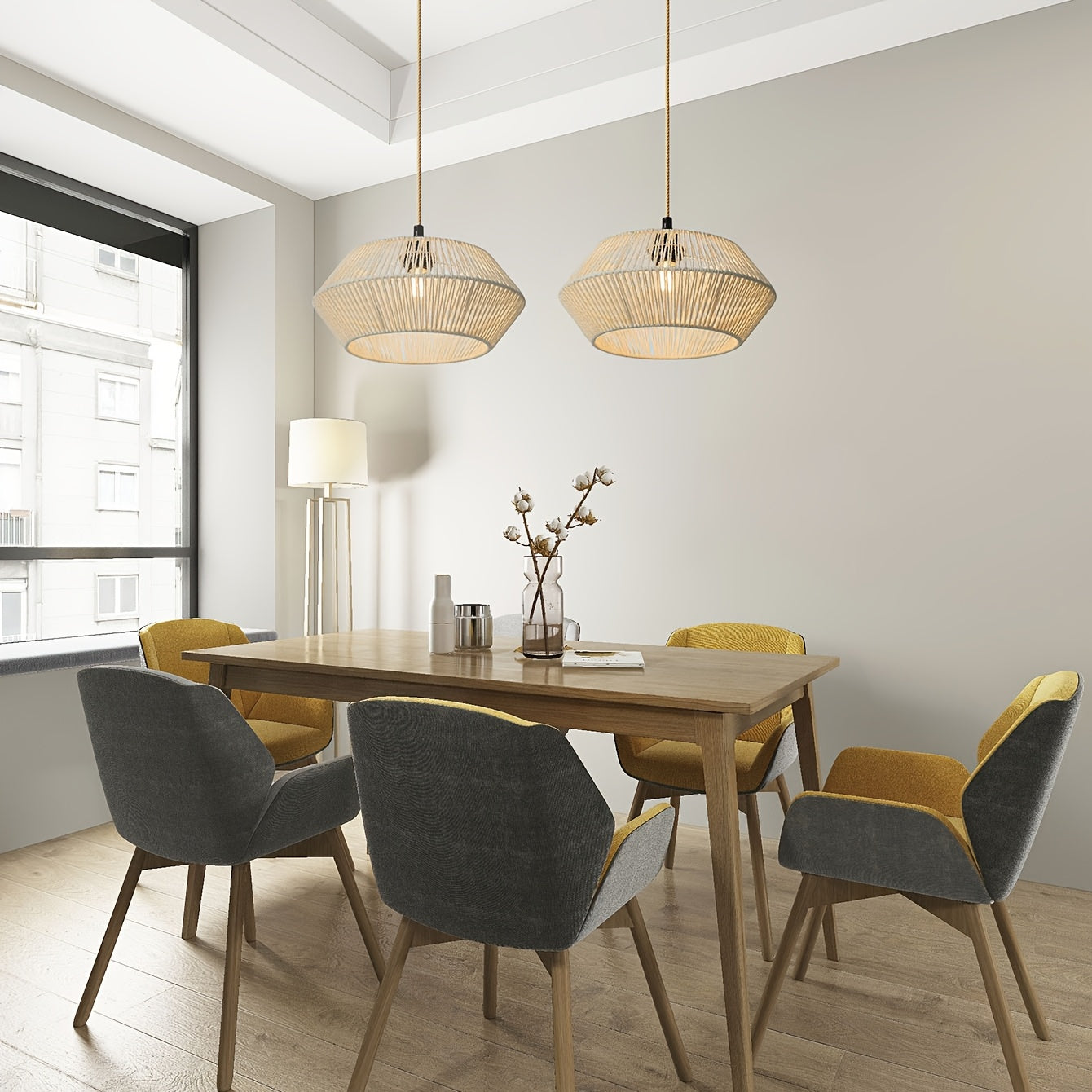Handwoven Paper Rope Pendant Shade | Modern Natural Geometric Woven Shade, 32 Centimetres Wide