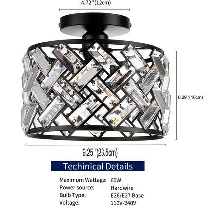 Modern Crystal Semi Flush Mount Ceiling Light | Elegant Decorative Fixture For Low Ceilings