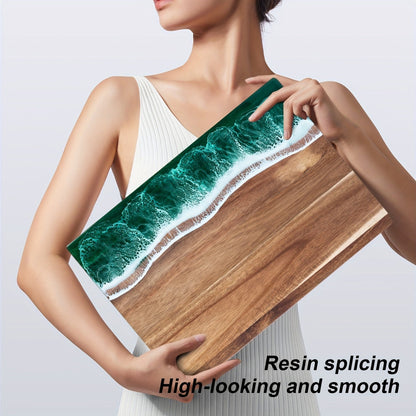 Wave Resin Cutting Board | Ocean Inspired Acacia Wood Cheese and Charcuterie Serving Board