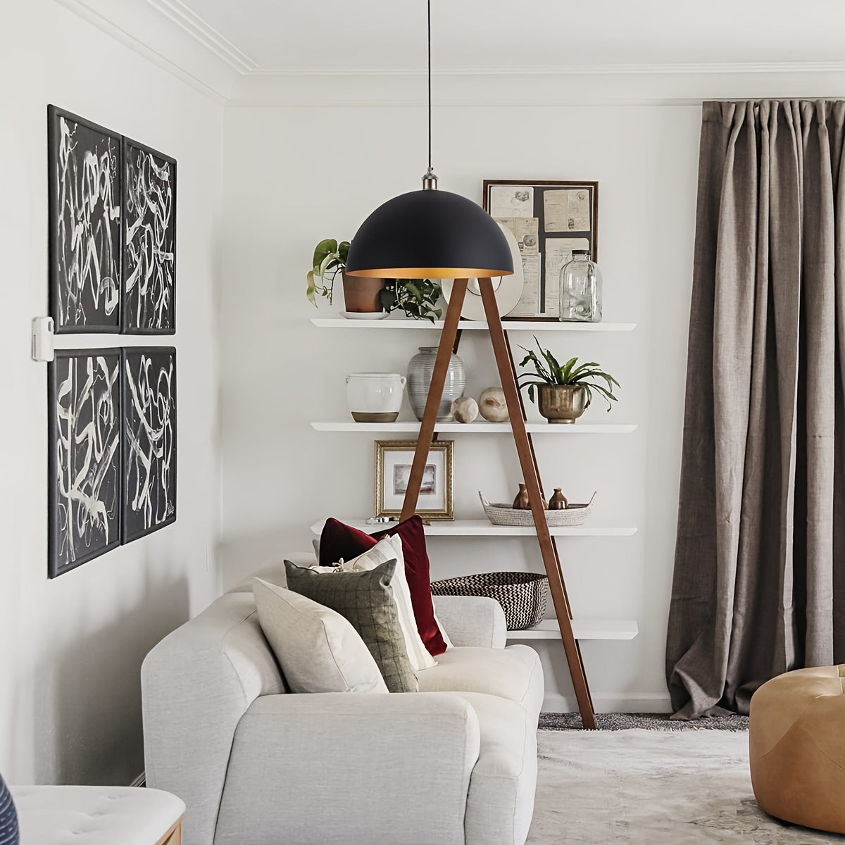 Vintage Industrial Dome Pendant Light | Black and Gold Iron Shade For Kitchens, Bars and Cafes