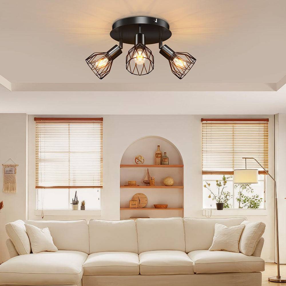 Industrial Adjustable Black Spotlight Ceiling Light | 3 Light Adjustable Iron Bar For Hallways