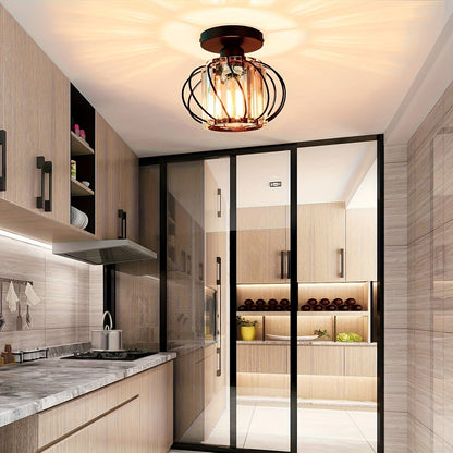 Modern Industrial Cage Ceiling Light | Elegant Semi Flush Mount In Three Polished Metal Finishes