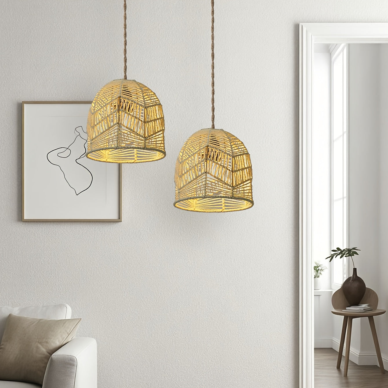 Handwoven Rope Pendant Shade | Rustic Farmhouse Woven Bell Shade, 19 Centimetres Wide and High