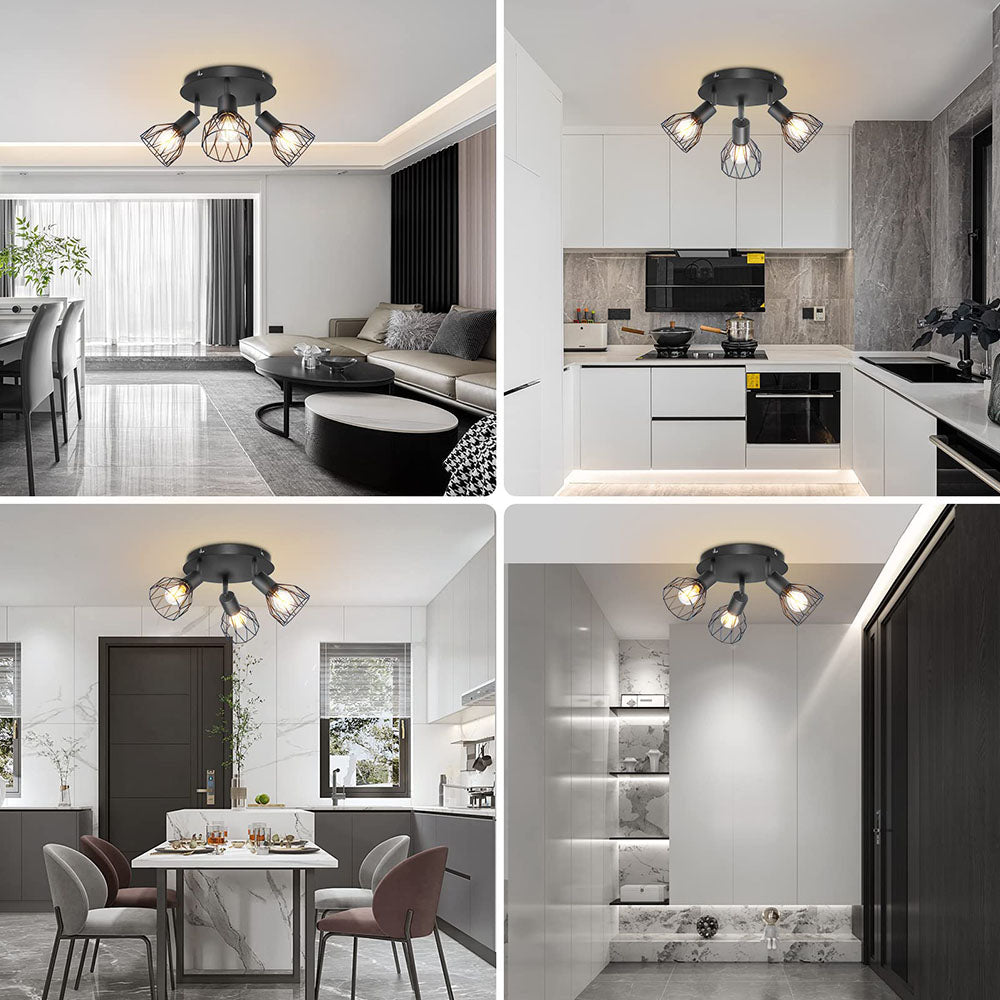 Industrial Adjustable Black Spotlight Ceiling Light | 3 Light Adjustable Iron Bar For Hallways