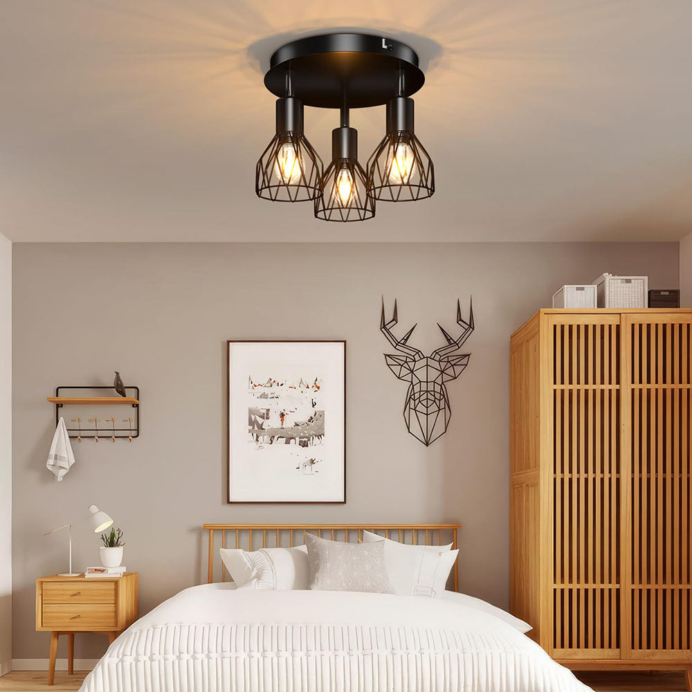 Industrial Adjustable Black Spotlight Ceiling Light | 3 Light Adjustable Iron Bar For Hallways