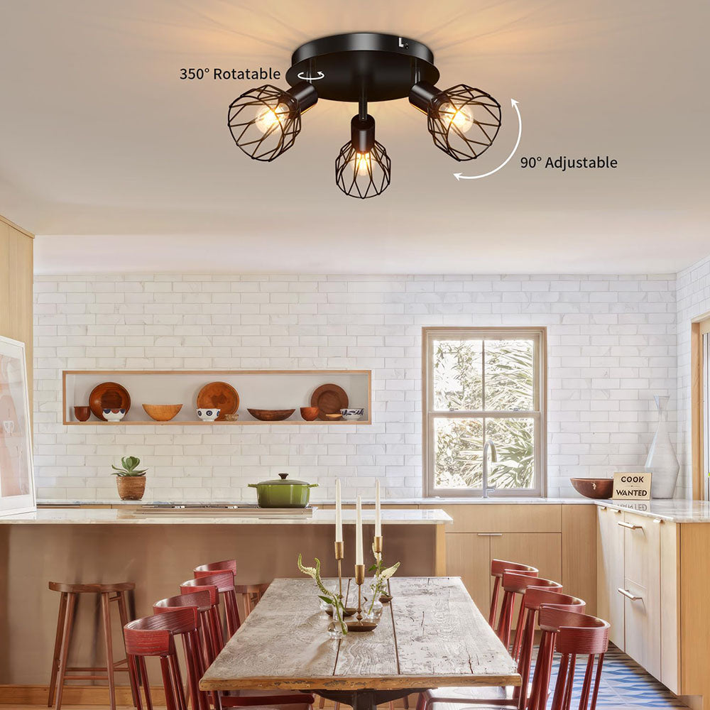 Industrial Adjustable Black Spotlight Ceiling Light | 3 Light Adjustable Iron Bar For Hallways