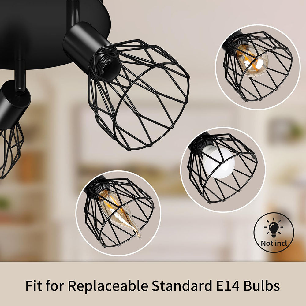 Industrial Adjustable Black Spotlight Ceiling Light | 3 Light Adjustable Iron Bar For Hallways