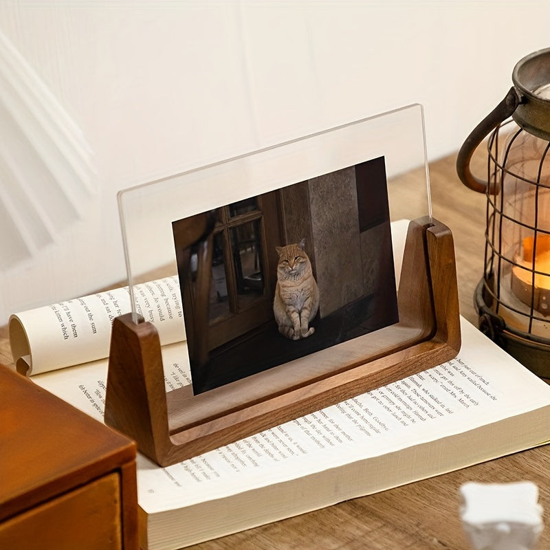 U Shaped Acrylic and Wood Photo Frame | Modern Minimalist Freestanding Picture Display Stand