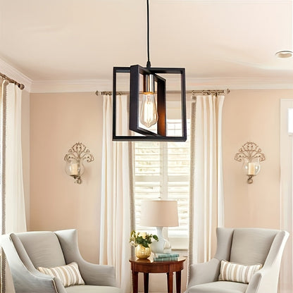 Industrial Pendant Ceiling Light | Modern Minimalist Geometric Open Frame In Metal or Wood