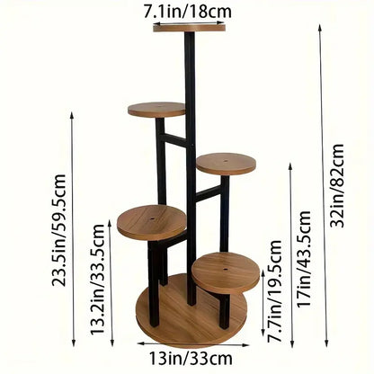 Leafspire 6 Tier Round Plant Stand | Wooden Corner Display Shelf For Indoor Plant Collections