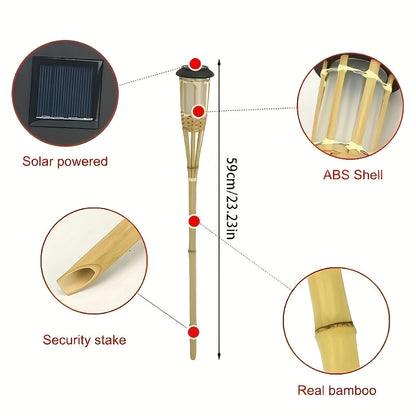 Solar Bamboo Flame Lights 2 Pack | 12 LED Outdoor Solar Garden Lanterns For Paths and Patios