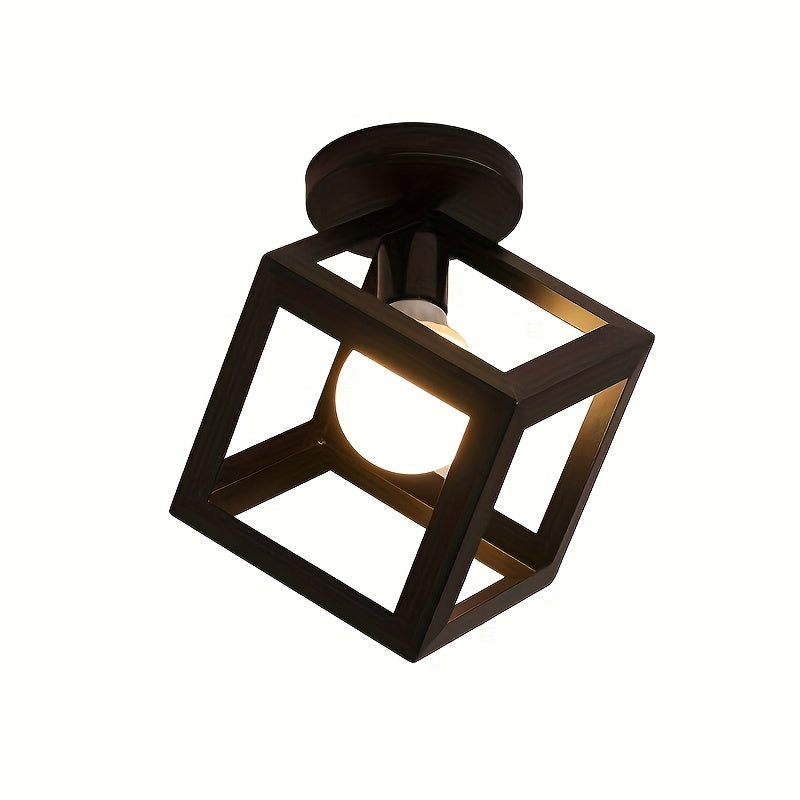 Geometric Cube Ceiling Light | Modern Industrial Open Metal Frame Semi Flush Mount Fixture