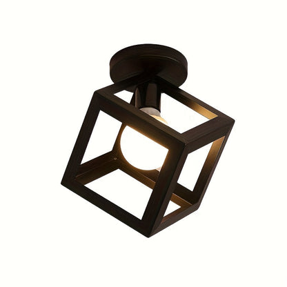 Geometric Cube Ceiling Light | Modern Industrial Open Metal Frame Semi Flush Mount Fixture