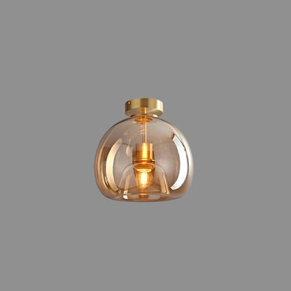 Vintage Bubble Glass Ceiling Light | Retro Amber Glass Pendant In Two Heights and Two Finishes