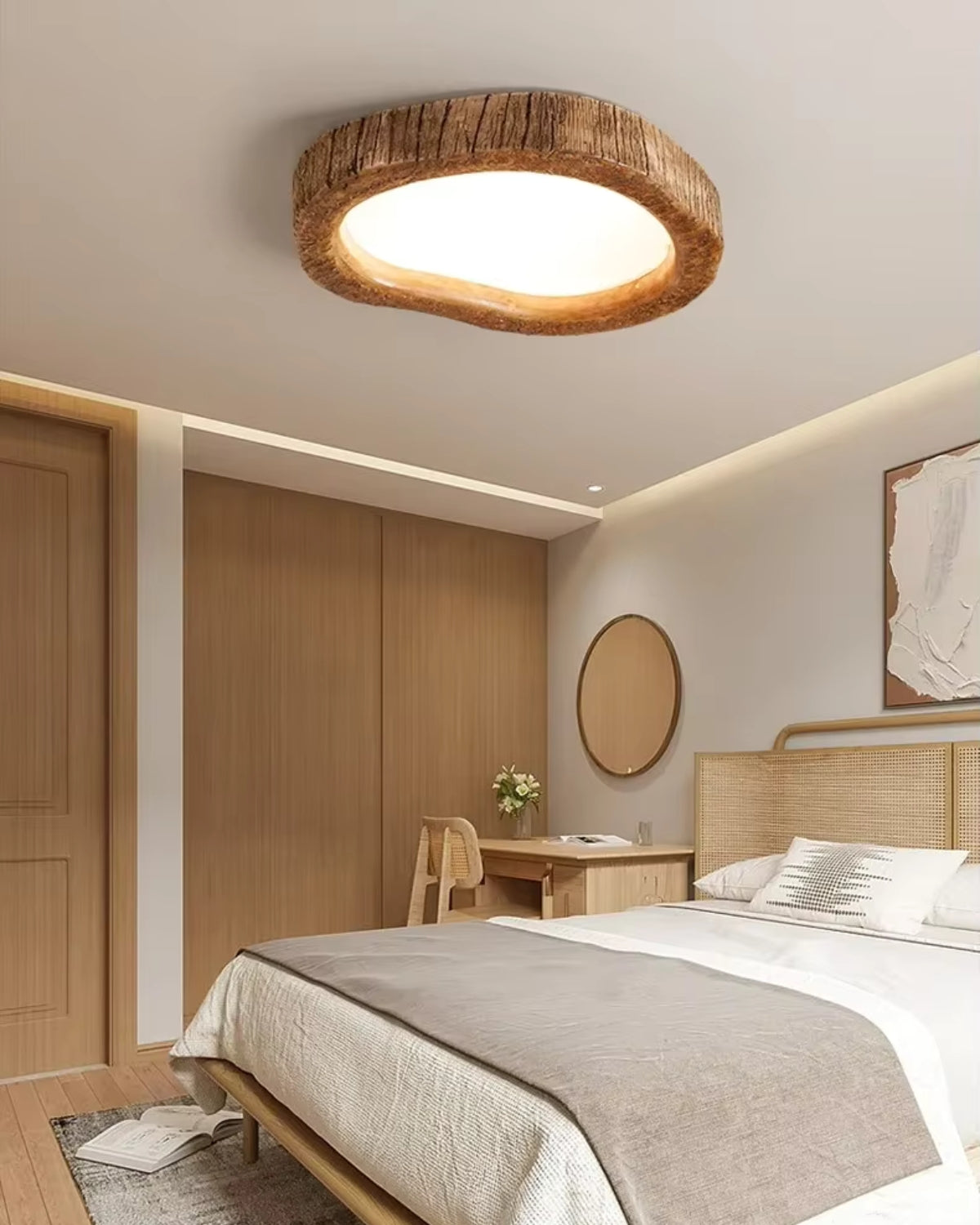 Grainhalo Ceiling Light | Rustic Wood Effect Resin LED Flush Mount In Three Round Panel Sizes