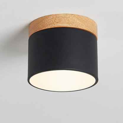 Scandinavian Macaron LED Ceiling Light | Wooden Accent Flush Mount In Seven Soft Macaron Colours