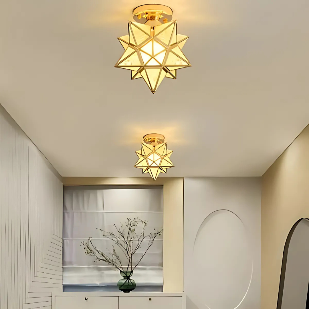 Stellune LED Ceiling Lamp | Elegant Geometric Star Light In Gold or Black, In Two Star Designs