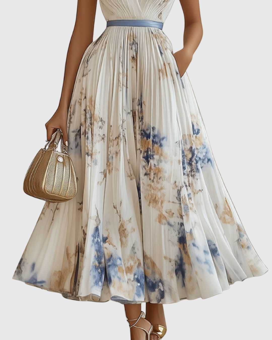 Rowella Pleated V-Neck Maxi Dress