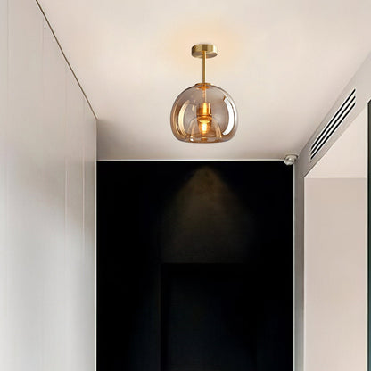 Vintage Bubble Glass Ceiling Light | Retro Amber Glass Pendant In Two Heights and Two Finishes