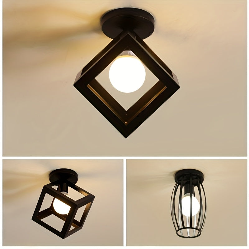 Geometric Cube Ceiling Light | Modern Industrial Open Metal Frame Semi Flush Mount Fixture